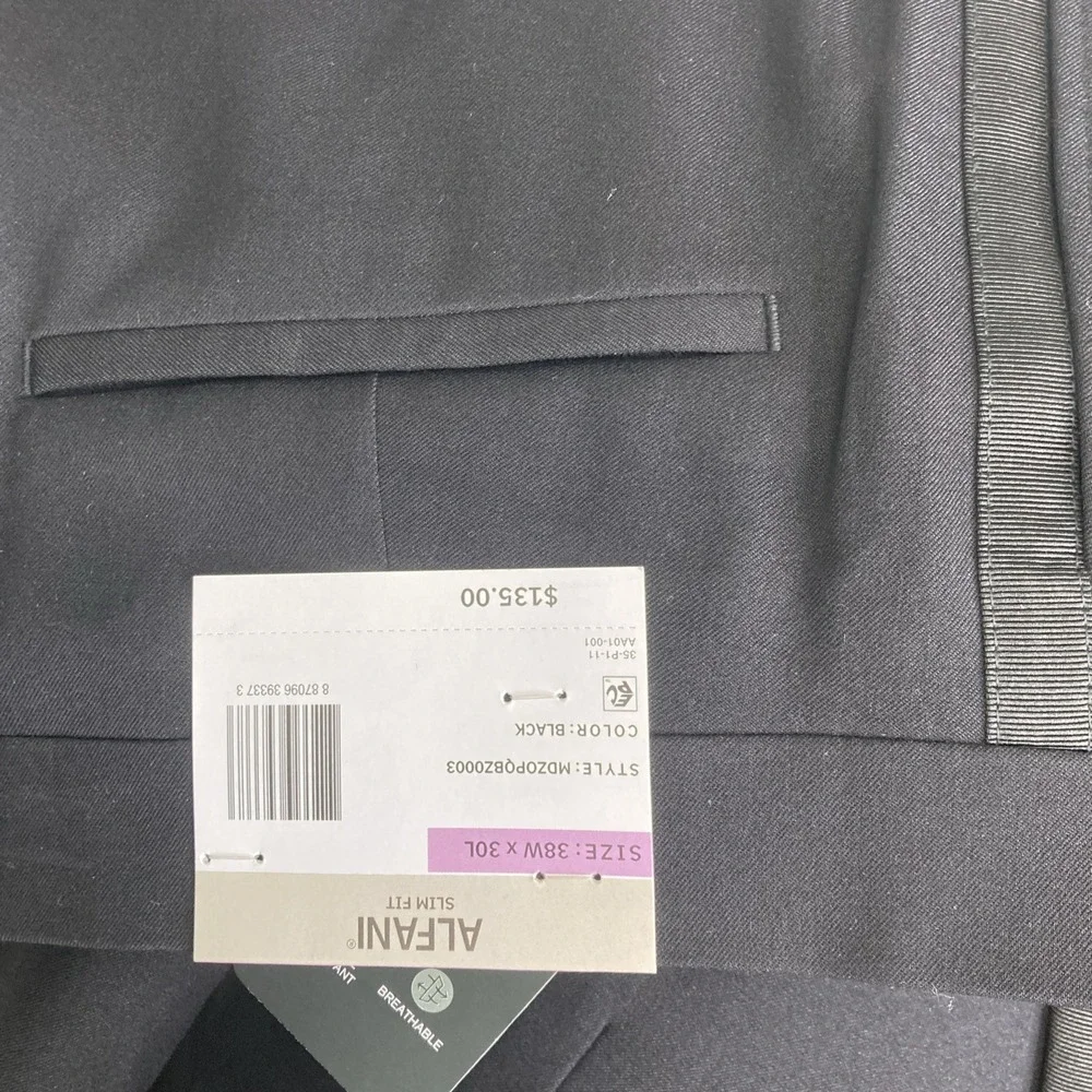 Alfani Mens Slim fit 2-pc Tuxedo Suit Jacket 42R Black Solid Pants 38W 30L